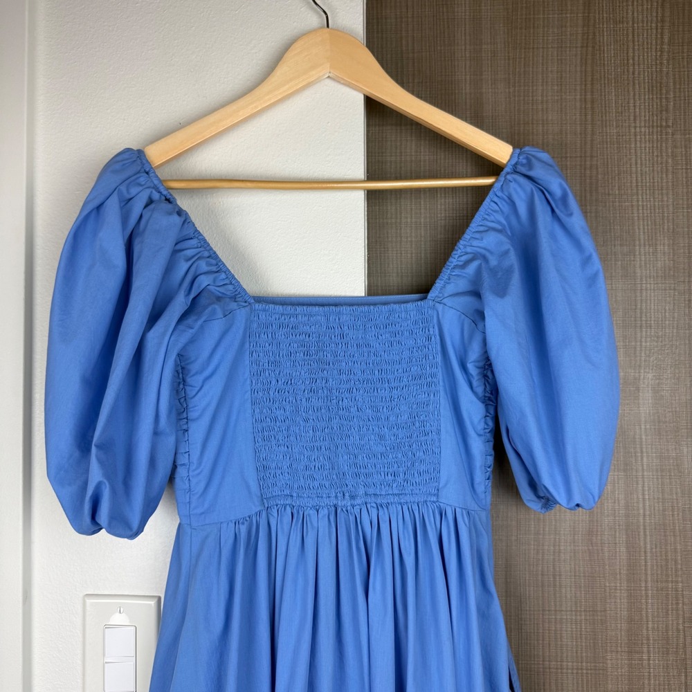 Abercrombie & Fitch Blue Emerson Poplin Puff Sleeve Midi Dress Size Small - Picture 7 of 10
